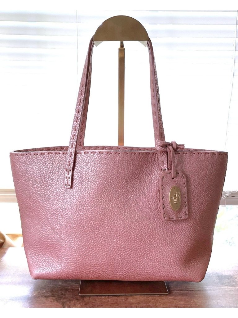 Fendi Metallic Shimmer Pink Selleria Leather Mini Shopping Tote Bag 8bh099 Coa
